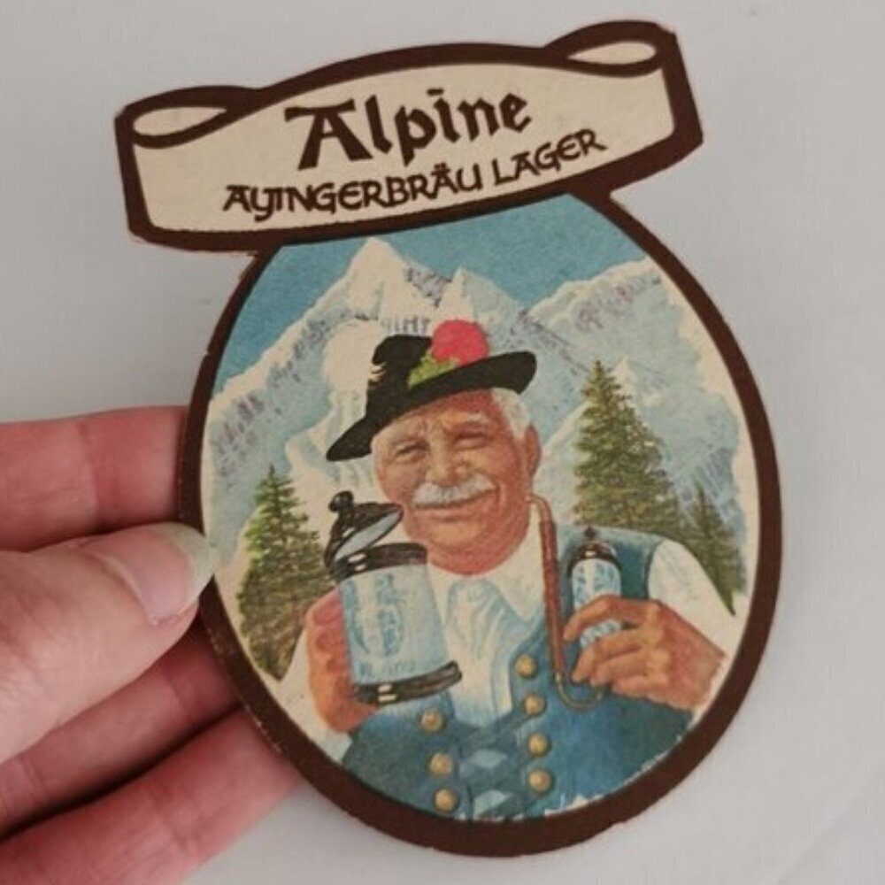 Vintage Alpine Lager Coaster Beer Drink Mat 2-Sided Bavarian Ayingerbrau 2-Sided